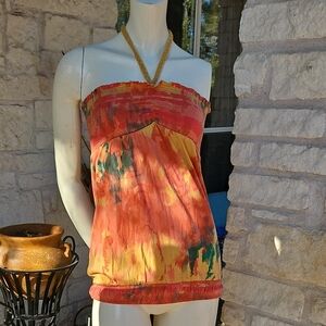 Mudd Multicolor Tie-Dye Cotton Halter Top Camisole Blouse L